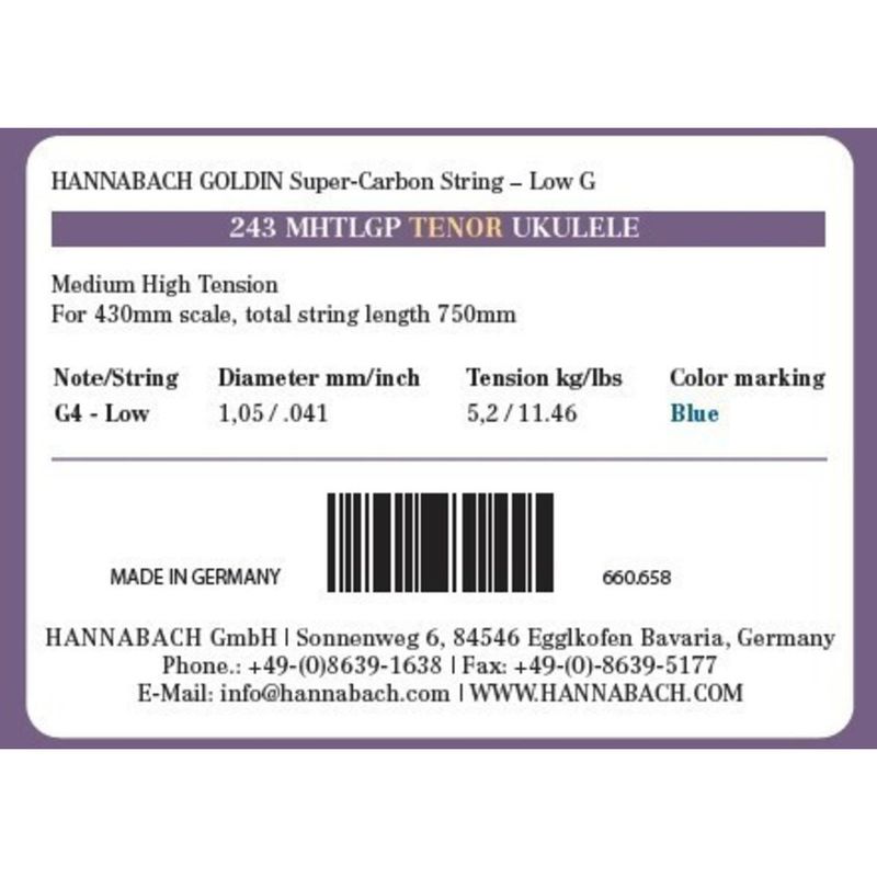 Hannabach 2434 MHTLGP Ukulele Goldin Tenor Low G enkeltstreng