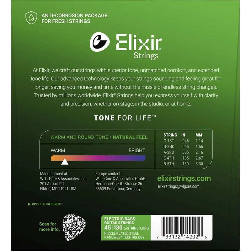 Elixir Nanoweb Elbasstrenger 14202, 5-strengs Long Scale 045-130