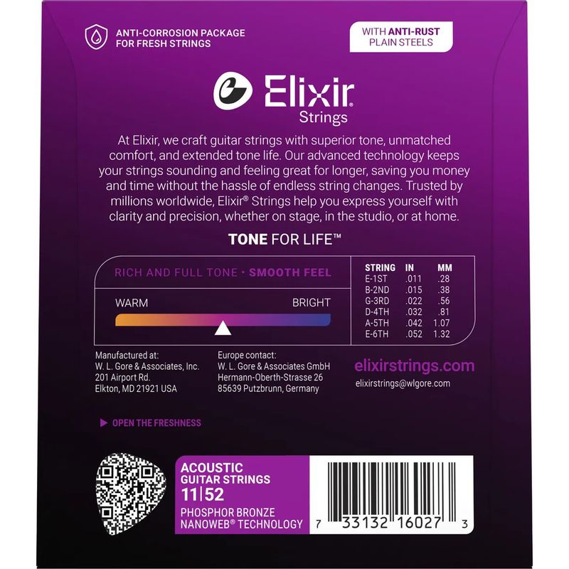 Elixir 16027 Nanoweb ak. gitarstr. Phosphor Bronze 011-052
