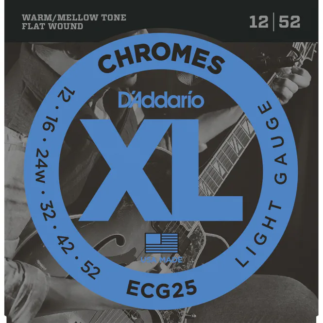 Hovedbilde D'Addario ECG25 Chromes Flat Wound Elgitarstrenger, 012-052