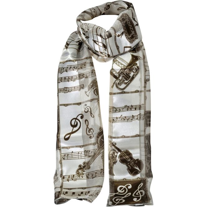 Hovedbilde Skjerf, brunt med noter og instrumenter, TS-19023