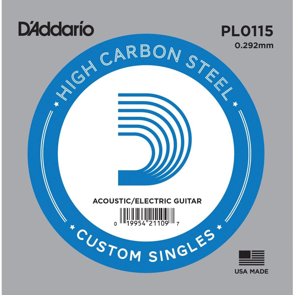 D'addario PL0115 Enkeltstreng elgitar/akustisk gitar Plain Steel 0115