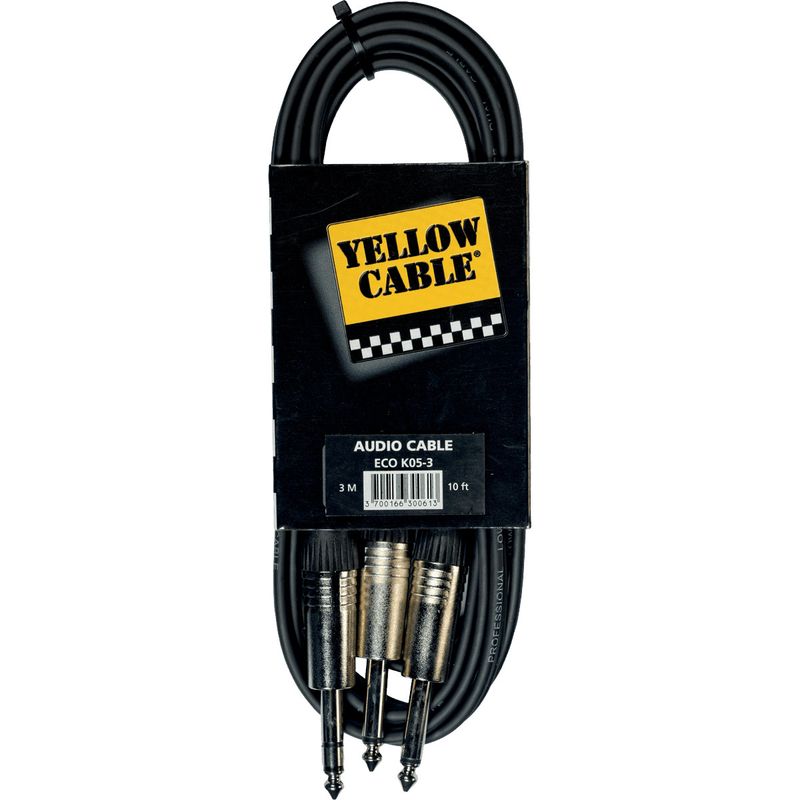 Yellow Cable K05-3 - 2 x 1/4 jack til 1/4 jack TRS kabel, 3m