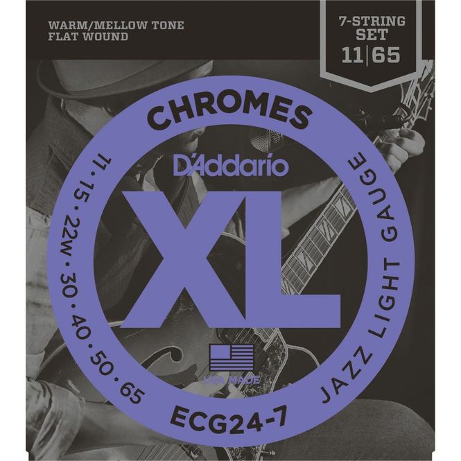 Hovedbilde D'Addario ECG24-7 Chromes Flat Wound Elgitarstrenger 7-str, 011-065