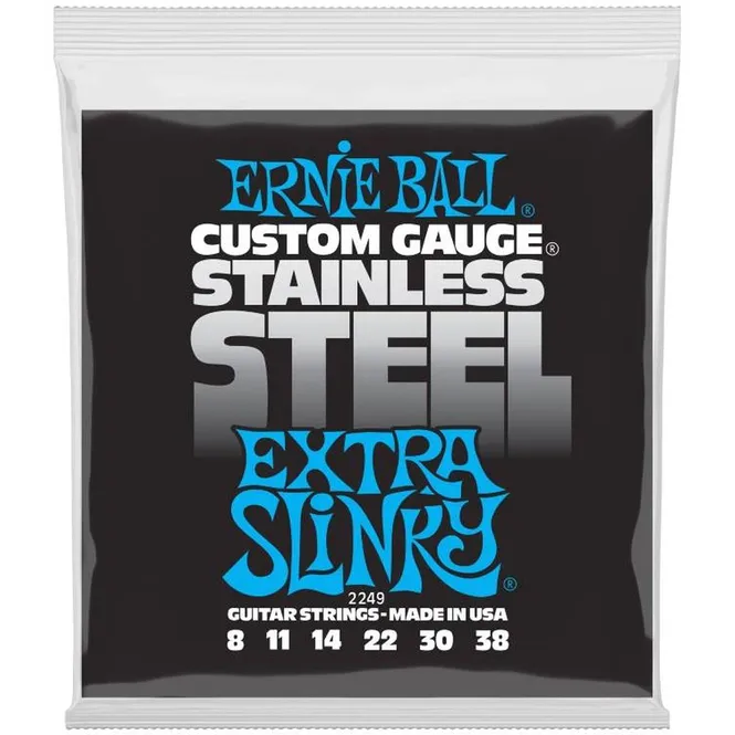 Hovedbilde Ernie Ball 2249 Stainless Steel Extra Slinky 08-38 elgitarstr.