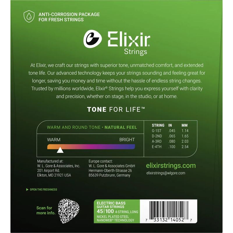 Elixir Nanoweb Elbasstrenger 14052, 4-strengs Long Scale 045-100
