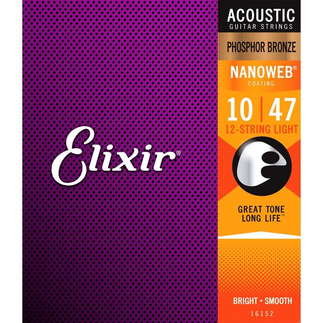 Hovedbilde Elixir 16152 Nanoweb 12-str. ak. gitarstr. Phosphor Br. 010-047