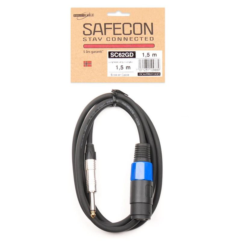 Safecon SC62 GD Høyttalerkabel 1,5m jack/hun speakon