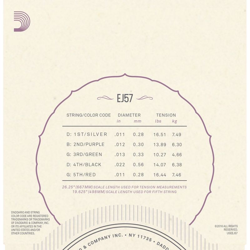 D'Addario EJ57 banjostrenger 5-strengs