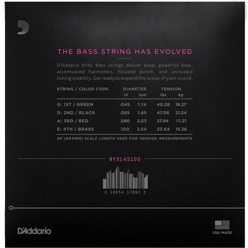 D'addario NYXL45100 Strenger elbass 045-100 Light