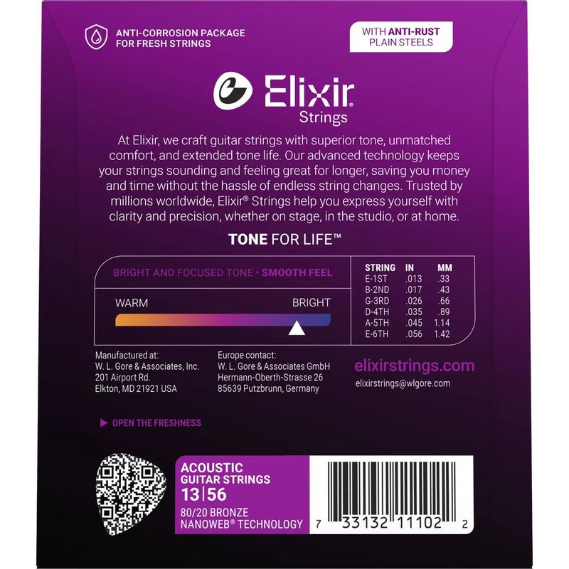 Elixir 11102 Nanoweb ak. gitarstr. 80/20 Bronze 013-056